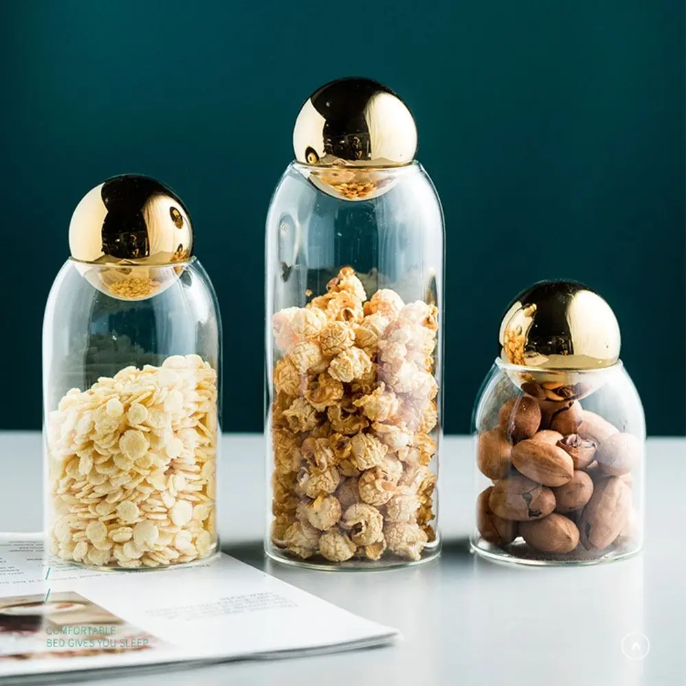 Glass Tea Coffee Sugar Canister Practical Sealing Clear Glass Storage Bottle with Ball Lid Food Storage Jar Household