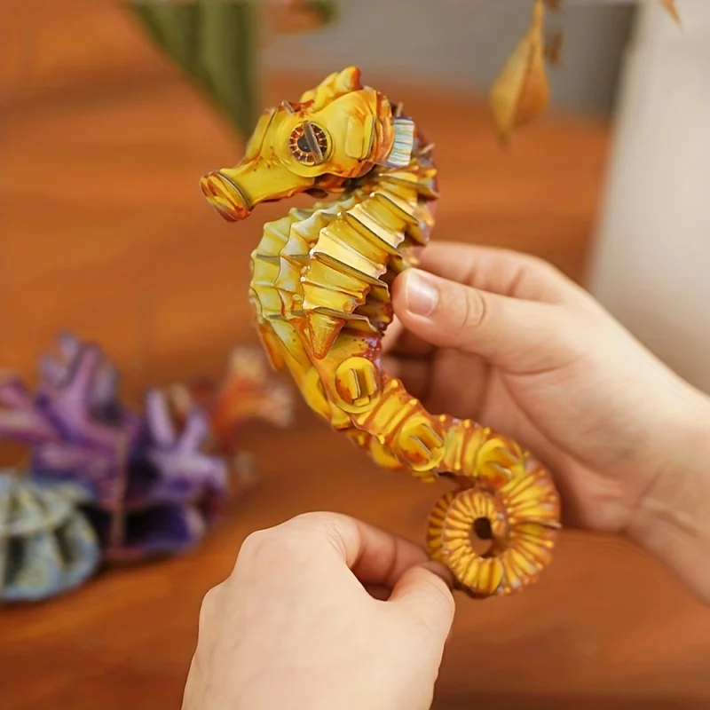 Seahorse 3d Kraft Paper Puzzle Diy Creative Splicing Model Of Marine Animals Home Decoration Crafts Small Ornaments