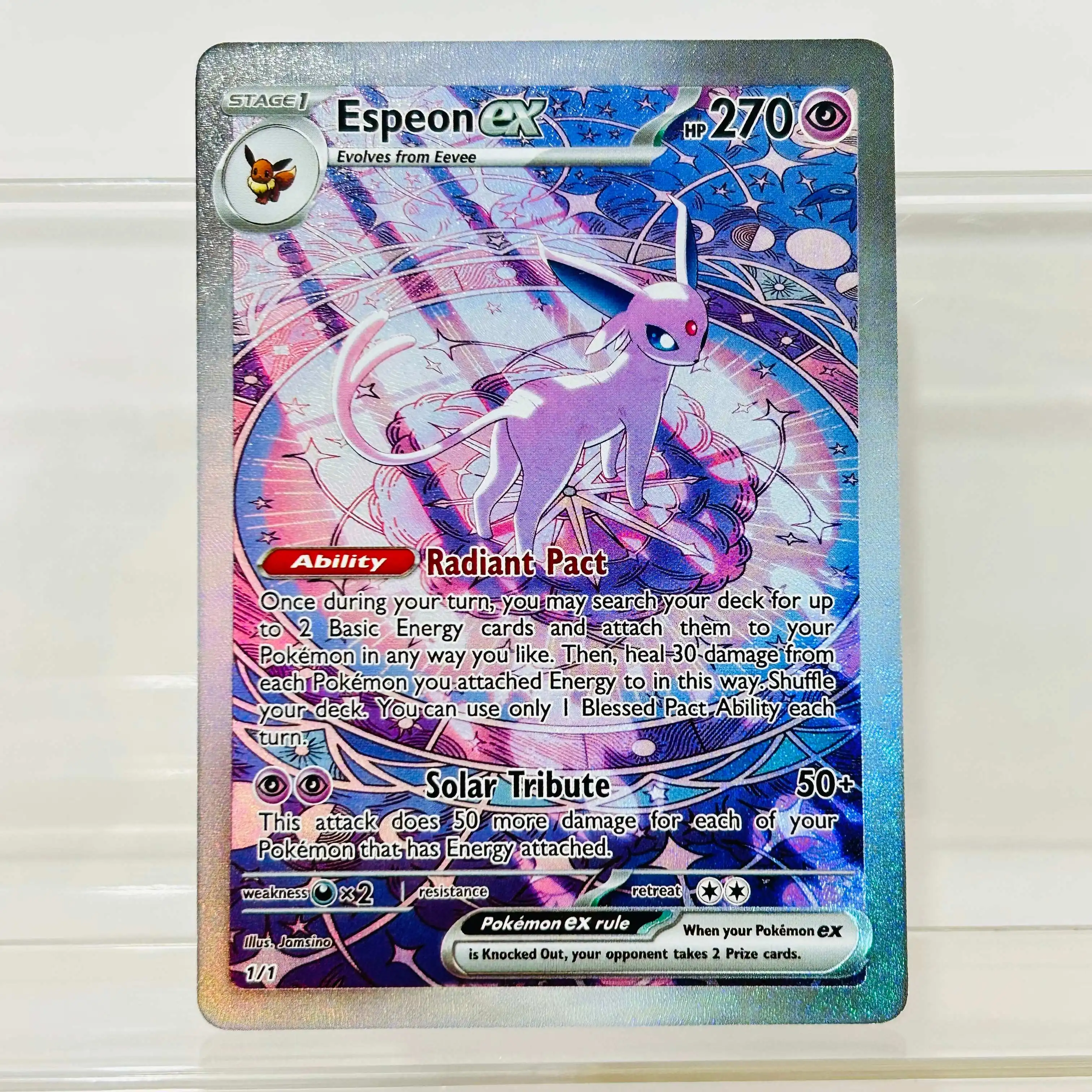 Espeon ex 1/1 Englische Version Sammlerqualität DIY Folien-Textur Guter Zustand Premium Anime-Sammelkarten