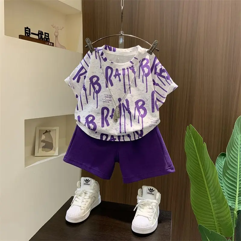 مطبوعة قصيرة الأكمام رقيقة تي شيرت للأطفال الأطفال زي مجموعات الصبي ازياء ملابس الصيف الطفل 2025 ملابس جديدة #3