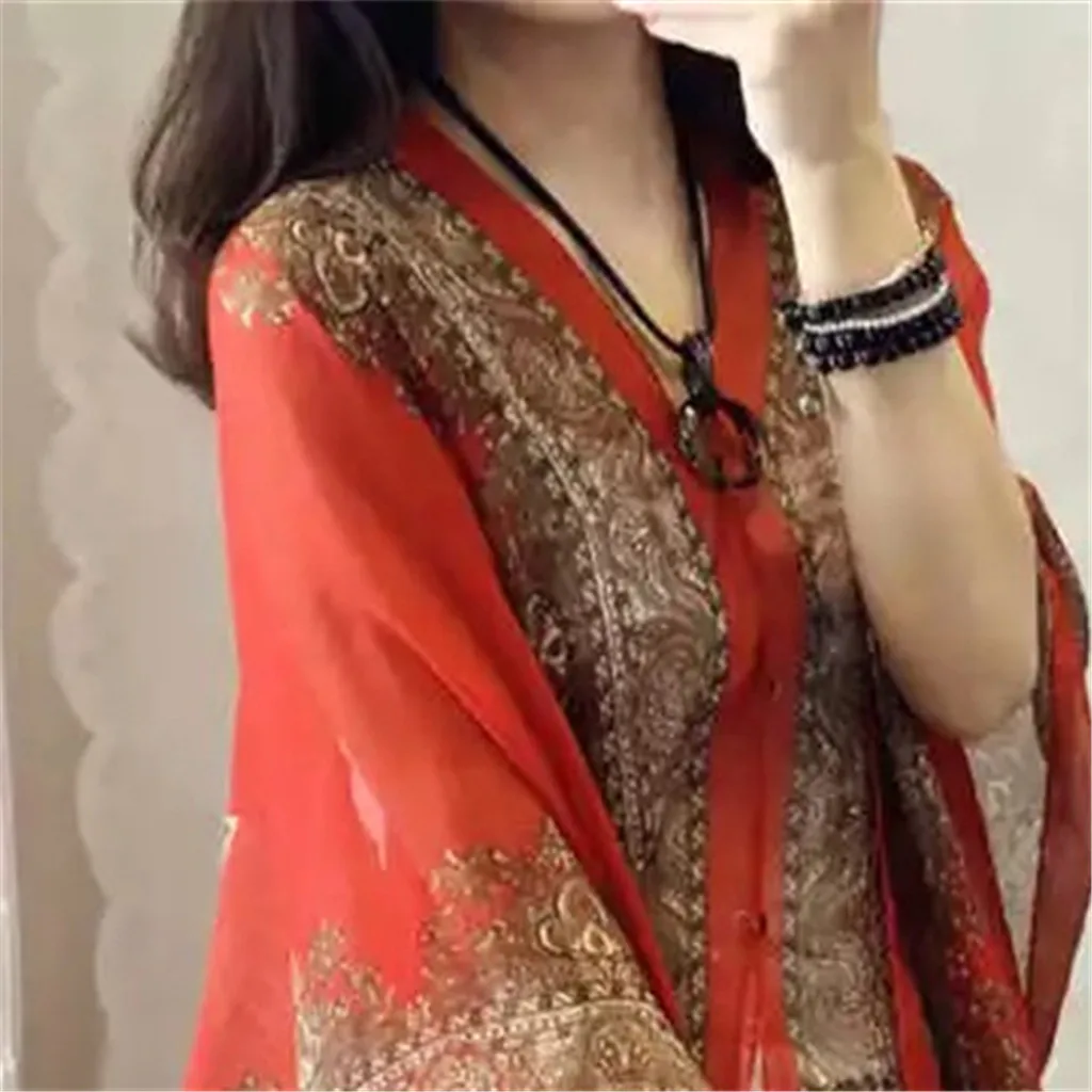 Shawl Fashion Women Batik Size Plus Casual Grimo Baju Cantik Silk Lady Blouses & Shirts Bohemian Women Sun Protection Blouses