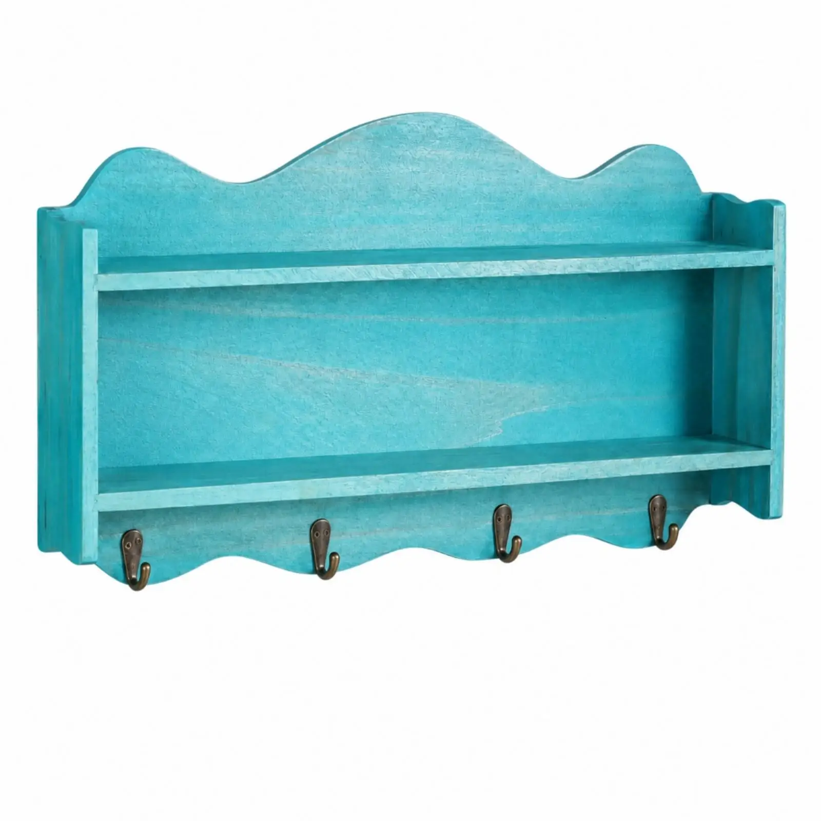 Small Wooden Desktop Shelf with Metal Hooks for Kitchen Counter Organization and Display