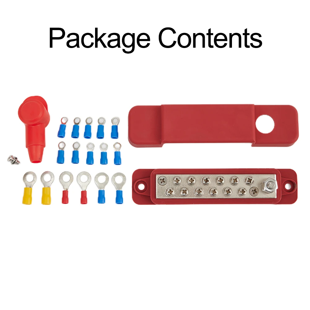 12V DC Busbar Power Distribution Block 180A for Cars RVs and Marine Red and Black Bus Bars with 16 Terminal Blocks