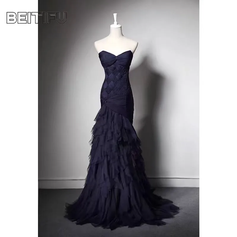 

Elegant Evening Party Dresses for Women Customized Banquet Strapless Lace Women's Luxury Wedding Party Dresses Vestido De Fiesta