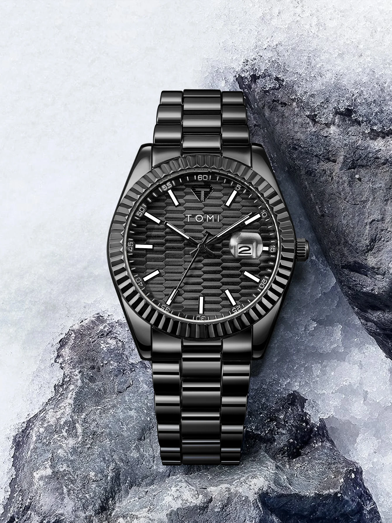 TOMI Neue Herrenuhr Brosche Ring Geschenkbox Set Luxus Business Edelstahlarmband Herren Kalender Casual Quarzuhr Reloj – Detail 3