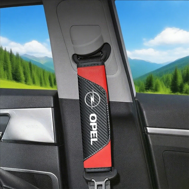 2pieces of genuine leather carbon fiber car seat belts and car accessoriesFor Opel Insignia Astra Antara Meriva Zafira H G Corsa