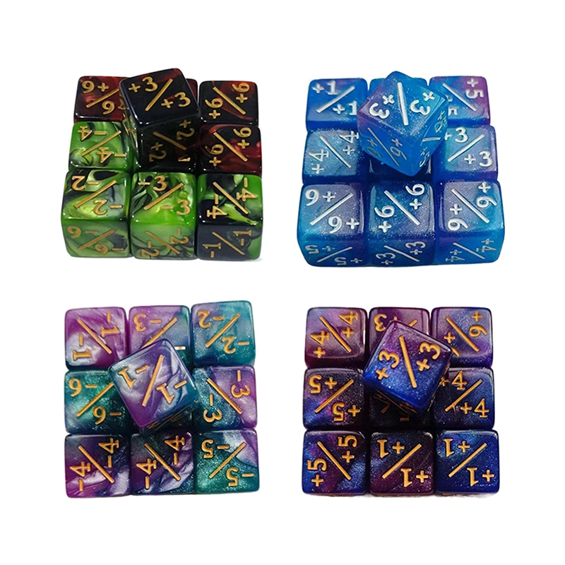 10pcs Six Sided Dice Set D6 Counters +1/+1 And -1/-1 Set For Math Teaching Game Accessories Kid Arithmetic Toys