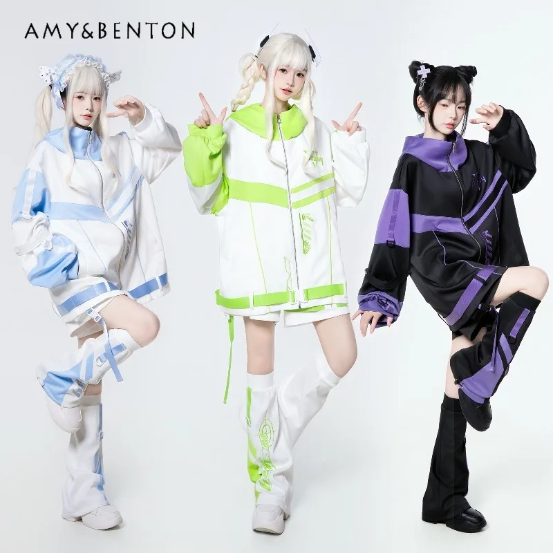 Functional Style Full Set Women Japanese Mine Series Subculture Hooded Oversized Jacket Gothic Punk Style Casual Sports Suit