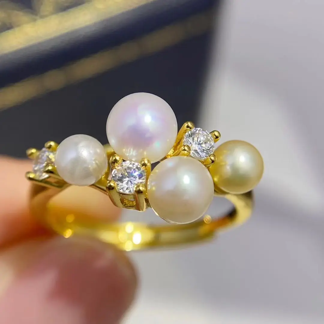 Wholesale S925 Sterling Silver Adjustable Ring Mount Settings Findings Mountings Accessory Parts for 4-5.5mm Pearls 5pcs/lot