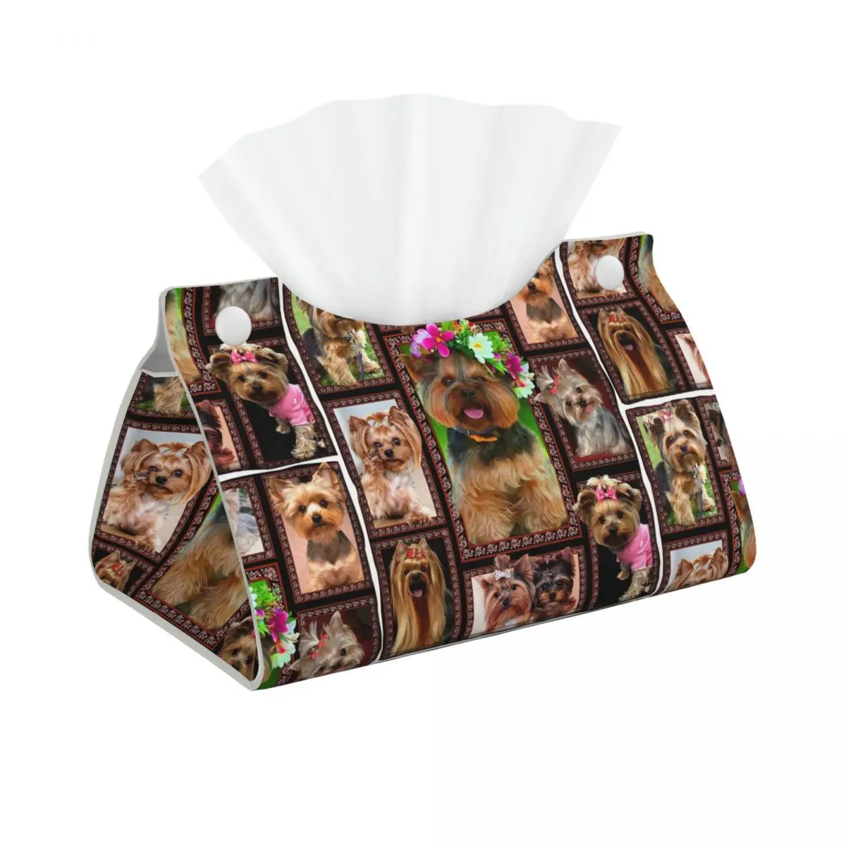 Custom Yorke Dog Yorkshire Terrier Tissue Box Cover for Bathroom Home Rectangular PU Leather Facial Tissue Box Holder