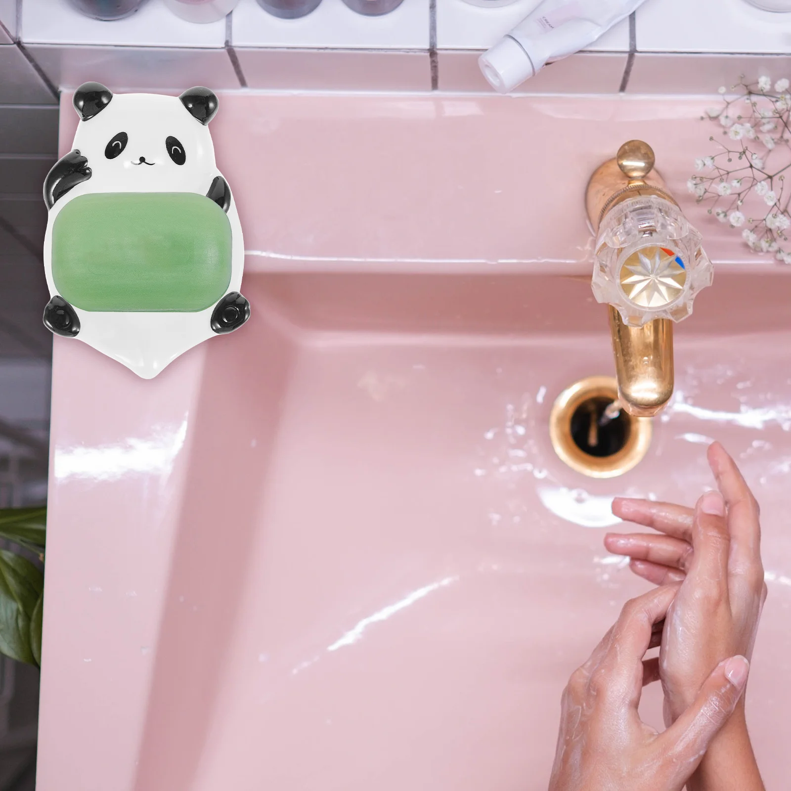 

Ceramic Panda Soap Dish Drainage Design Soap Holder for Bathroom Sink Vanity Countertop Bathroom Supplies,