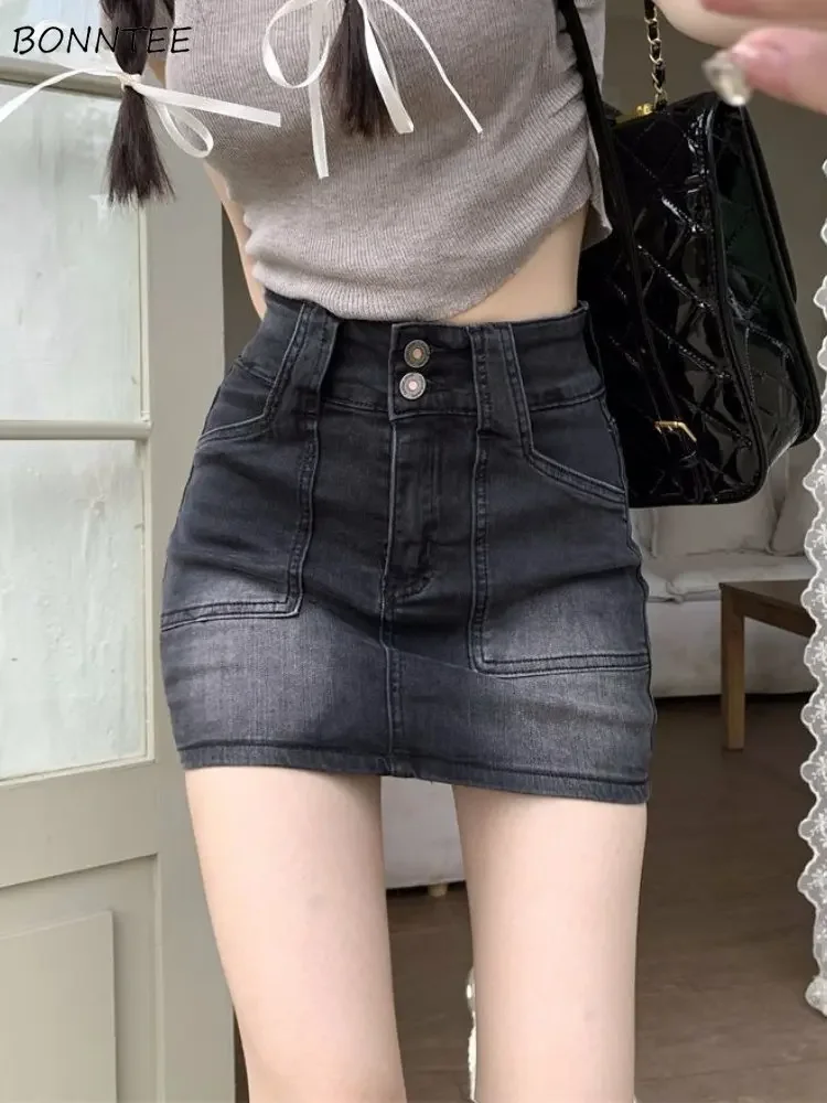 

Denim Skirts Women Mini Fashion Design Sexy All-match Summer Leisure American Style Daily Empire Do Old High Street A-line Retro