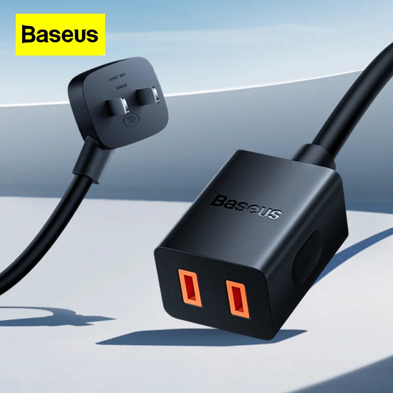 Baseus Black Small Office Extension Cord 250V for Home Electric Vehicle Fan TV 45 ° Oblique Angle Extension Plug Wiring Board 1m