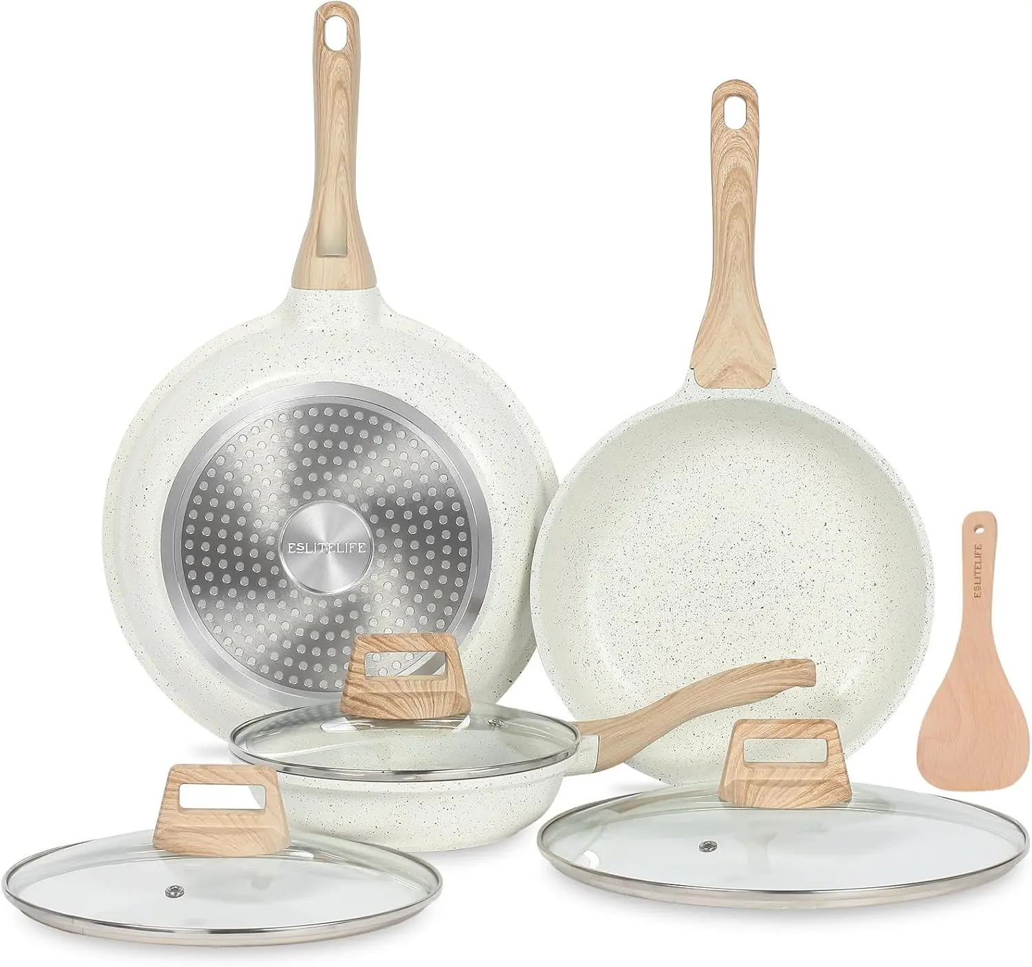 

Nonstick Ceramic Frying Pan Set with Lids, Compatible All Stovetops, PTFE & PFOA Free, Easy Clean