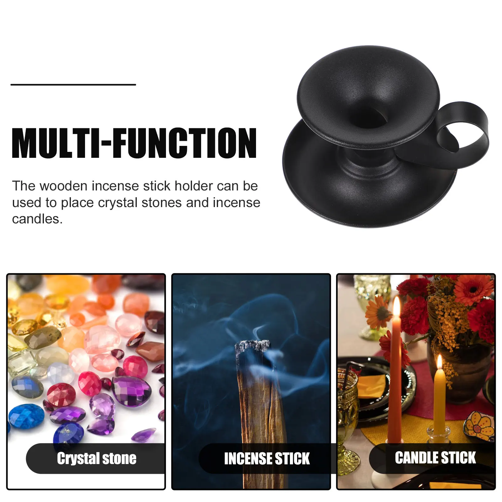 

Aromatherapy C Stick Holder Black Wood Incense Decorative Burner Metal Material Energy Stone Tray Tealight Safe Centerpiece