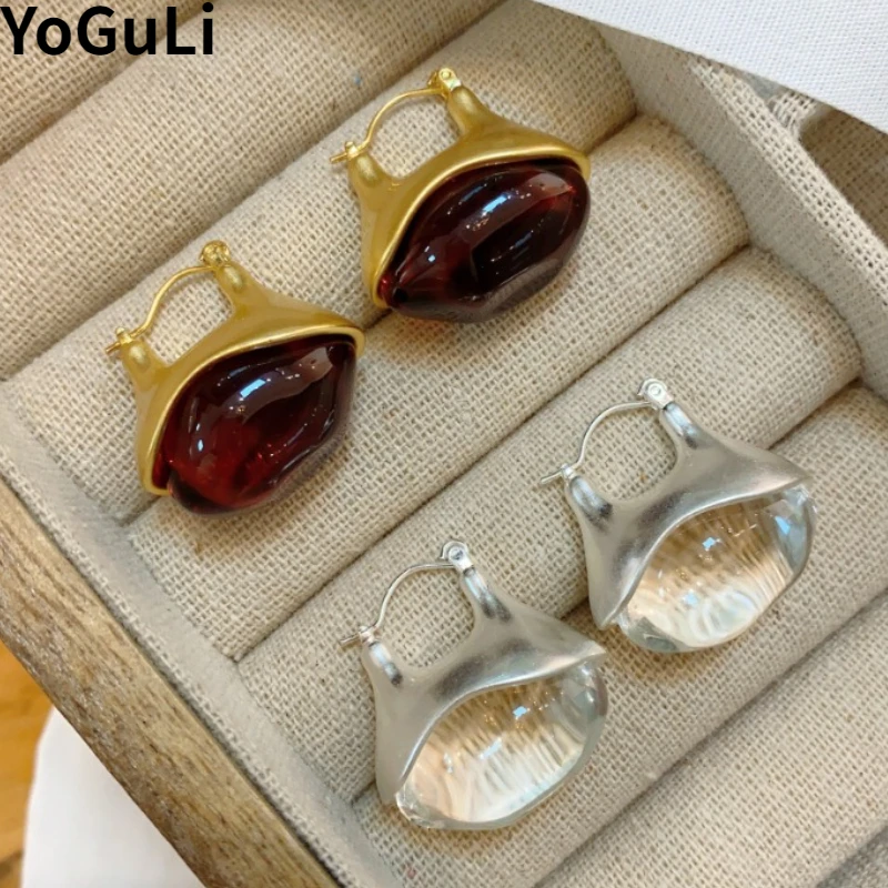 Retro Jewelry 2023 Trend New Geometric Gold Color Metal Resin Drop Earrings For Women Female Party Wedding Gift Elegant Style