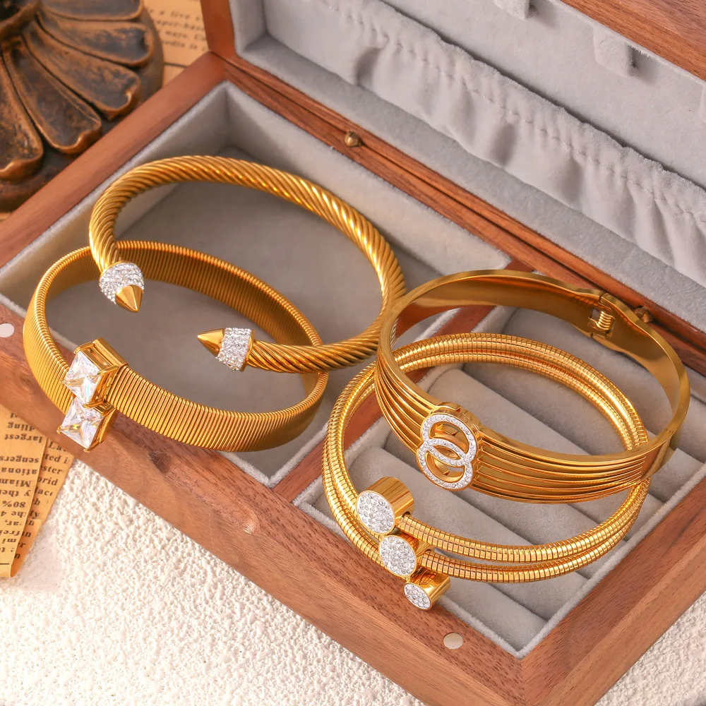 

Fashion Light Luxury Stylezircon Inlaid Design Geometric Multi-layer Titanium Steel Temperament Bracelets for Woman Trendy Gift