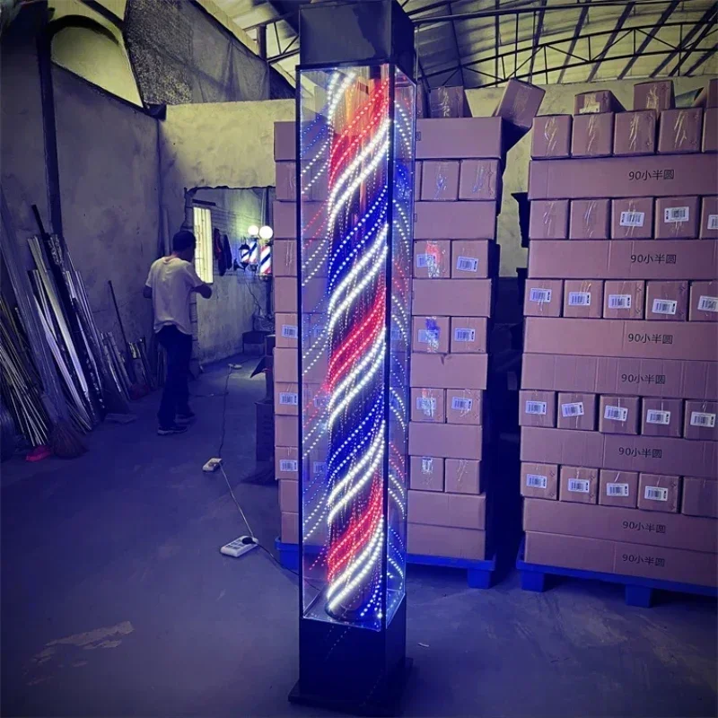 chrome plated water proof rotating LED light large 210cm white blue red barber shop pole