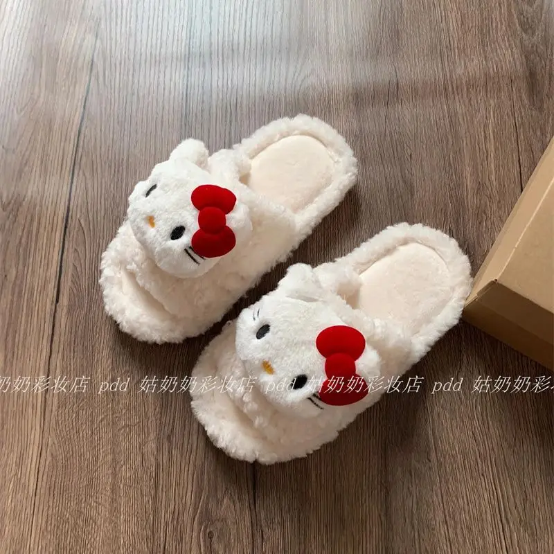 Sanrio Plush Slippers Hello Kittys Kawaii Cute Student Autumn Winter Bedroom Soft Padded Plush Bedroom Aldult Shoes Girls Xmas