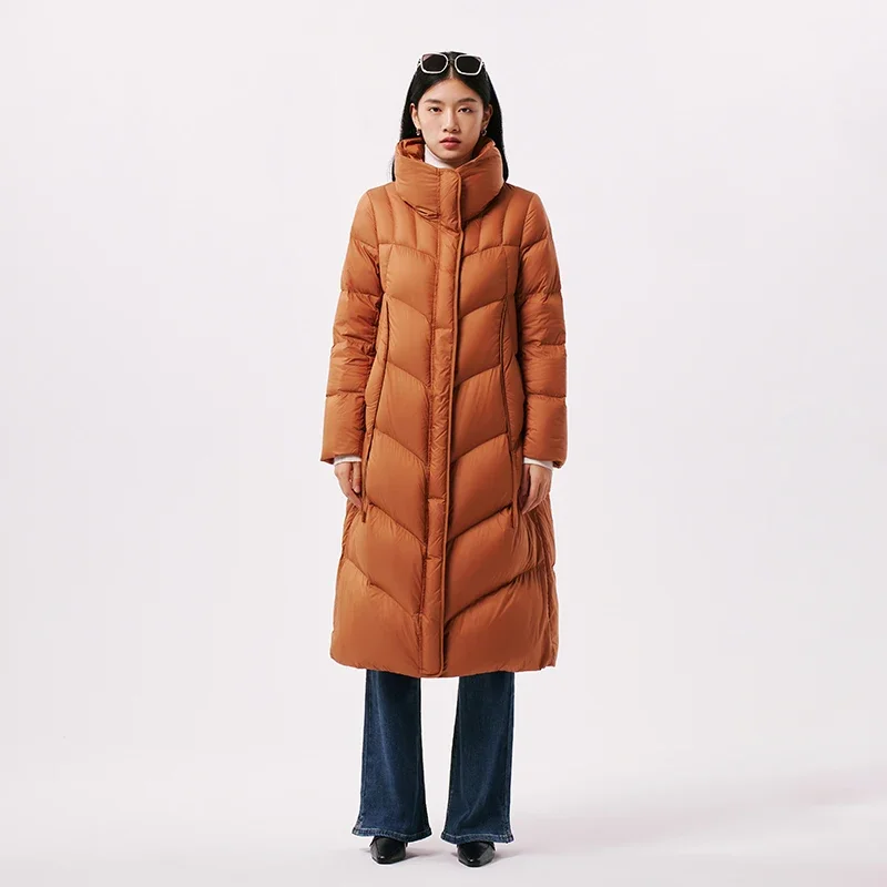 Chericom Nuovo Piumino di media lunghezza con cappuccio Colletto alla coreana Design trapuntato Piumino d'oca Addensato Caldo Piumini da donna Y299125Y