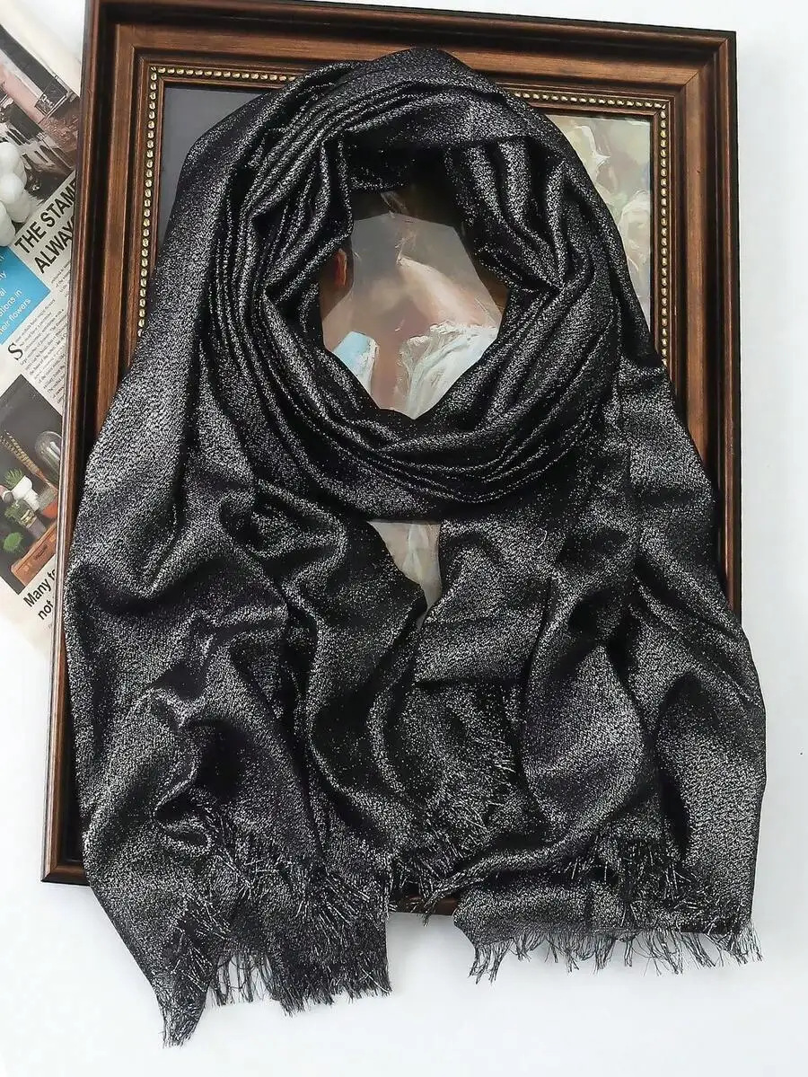 1pc Women Elegant Four-Sided Metallic Thread Printed Scarf/Shawl, Suitable For Beach For Dress