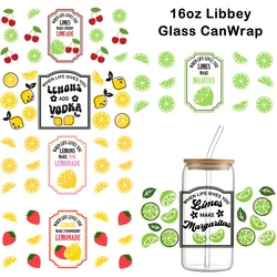 Summer lemon Strawberries 3D UV DTF Wraps Transfer Sticker DIY For 16oz Libbey Glass Cup Waterproof Wrap Transfers Decals Cup
