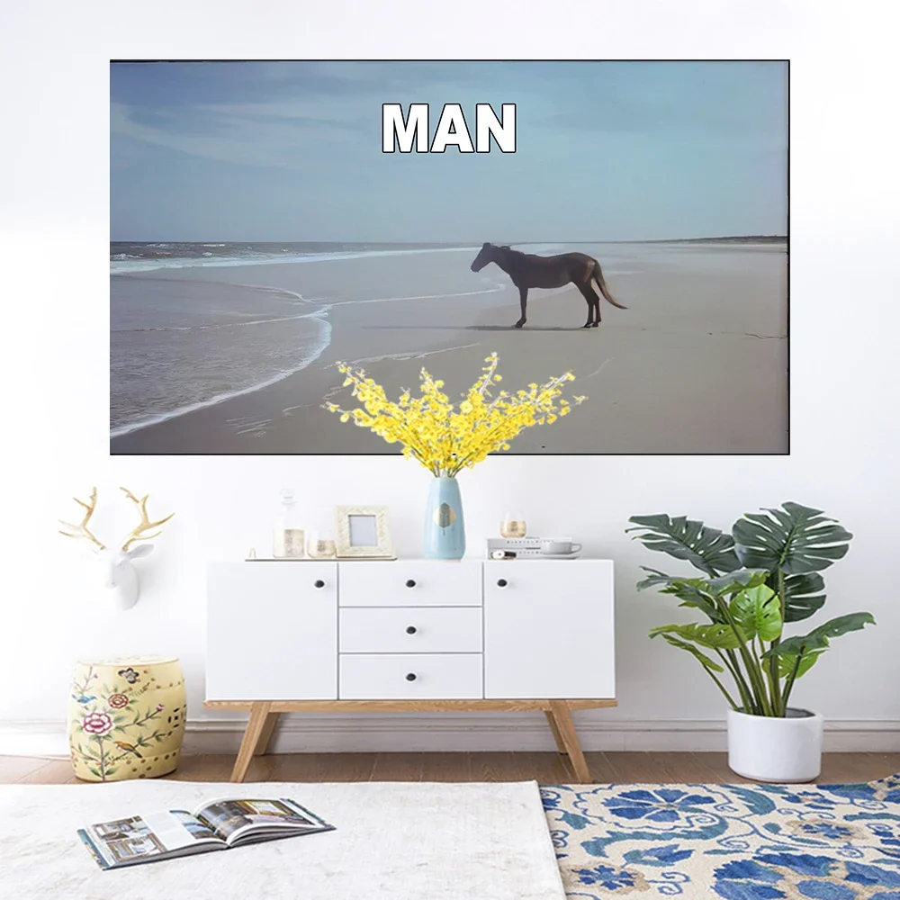 

Man Hd Horse On Beach Meme Tapestry Wall Hanging Bedroom Printed Landscape Tapestrys Aesthetic Decoration Room Backdrops