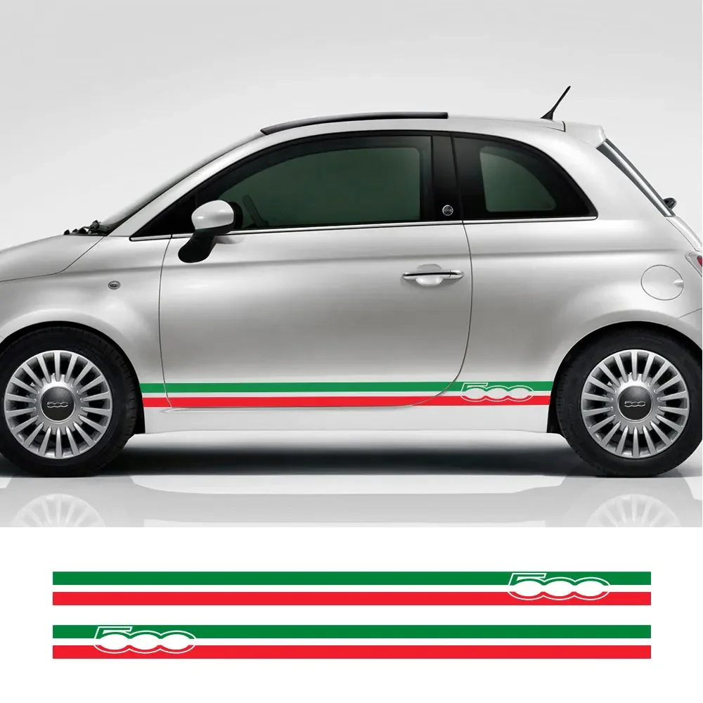 

2PCS Italian Flag Auto Vinyl PVC Decals For Fiat 500 Abarth Car Door Side Stripes Skirt Decals Graphics Stickers DIY Decoration