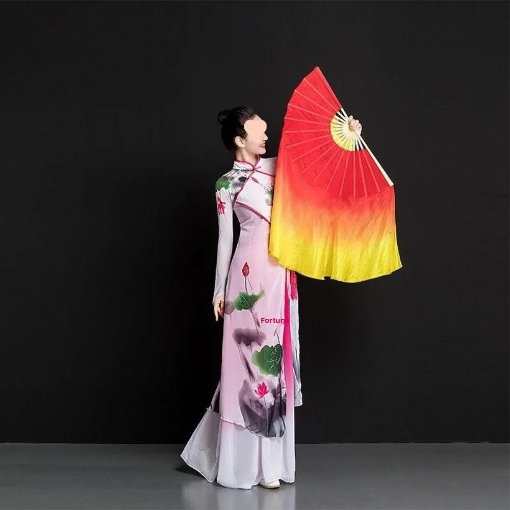 31/36cm Bamboo Chinese Short Bellydance Fan 10/20/30/40cm Half Circle Silk Veil Dancer Practice Pairs Yangko Dance Bamboo Fans