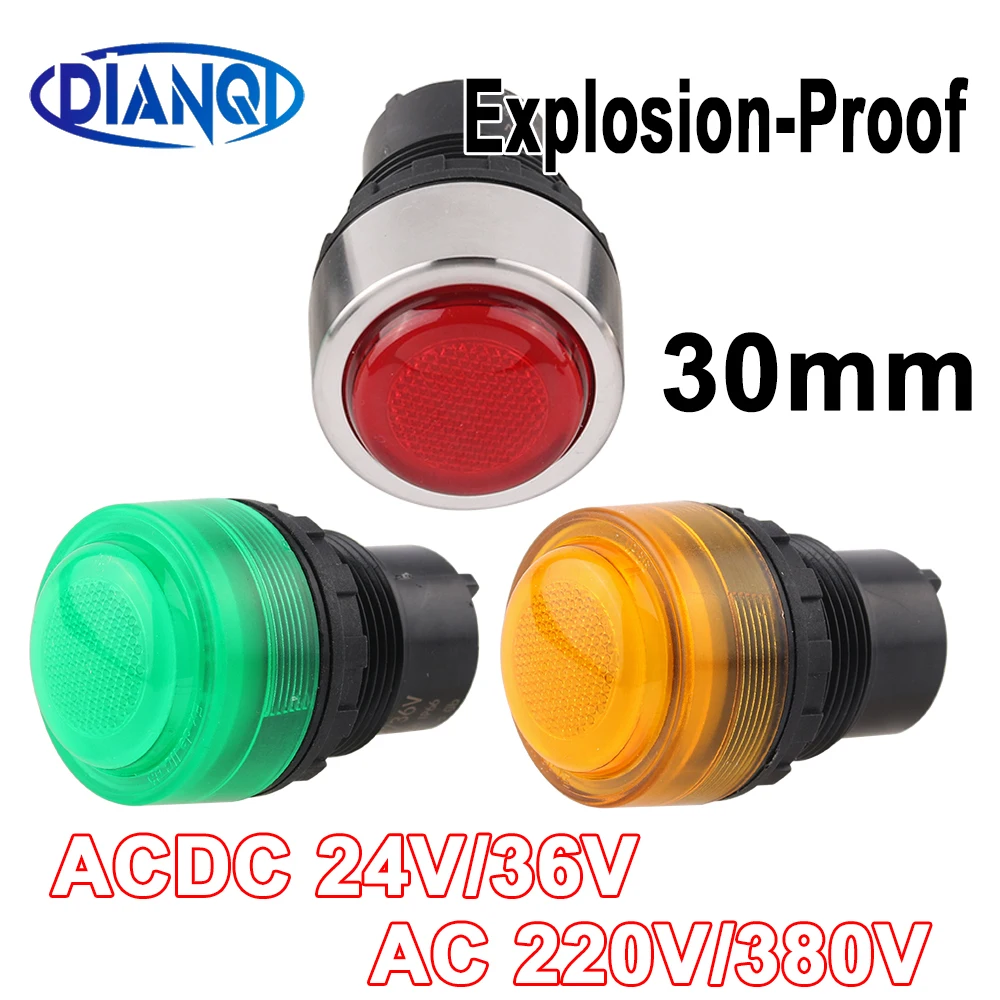 1PC BD8030 Explosion-Proof LED signal light hole 30MM EX Pilot Lamp indicator light AC/DC24V36V AC220V380V green red yellow