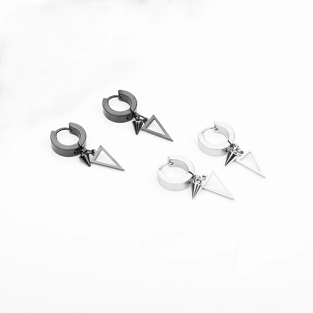 1 Pair Unisex Punk Drop Earrings For Women Men Jewelry Accessories Stainless Steel Geometric Triangle Spike Cone Earring Gift