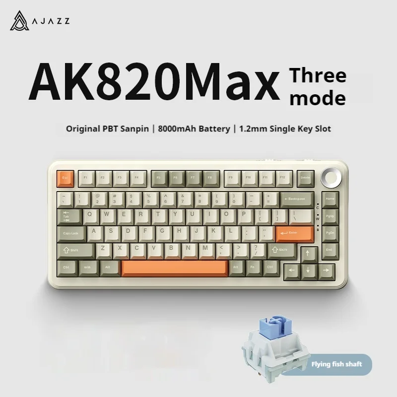 Ajazz Ak820 Max Three Mode Wireless Mechanical Keyboard Bluetooth 2.4g Side Carved With Screen Gasket 75% Customized Keyboard