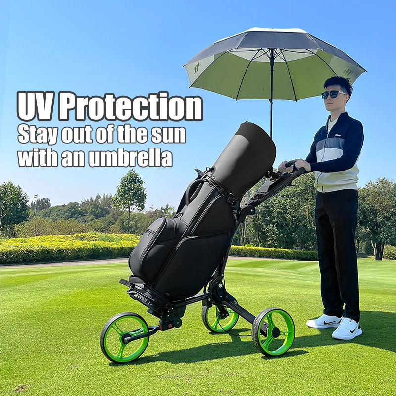 

PLAYEAGLE 3 Wheels Golf Trolley Pull Push Cart With Umbrella Holder Foldable Aluminum Alloy Lightweight Golf Bag Cart