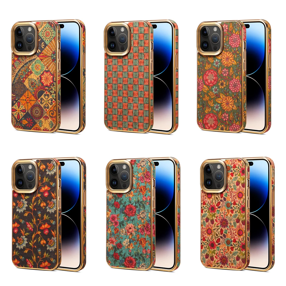 Luxury Plating Gold Glitter Cover for iphone 14 PRO MAX 12 13 PRO MAX Vintage Plaid Daisy Rose Flower Case for iphone 15 PRO MAX image 2