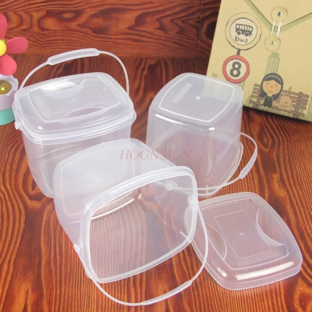 1pcs Transparent square small bucket, plastic small bucket, brush bucket, art bucket, pen washing bucket with lid