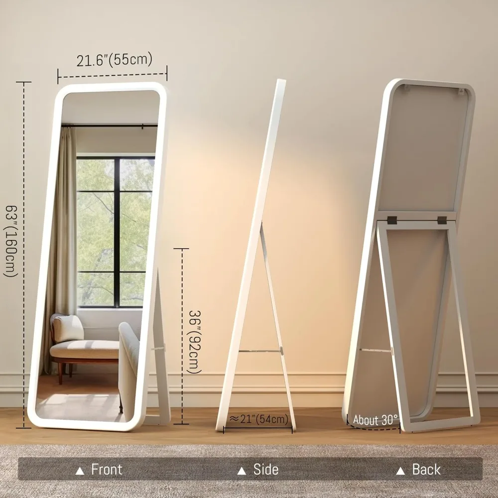 Large Solid Wood Floor/Wall-Mount Full Length Mirror with Wooden Frame, Free Standing Large Body Mirror Stand