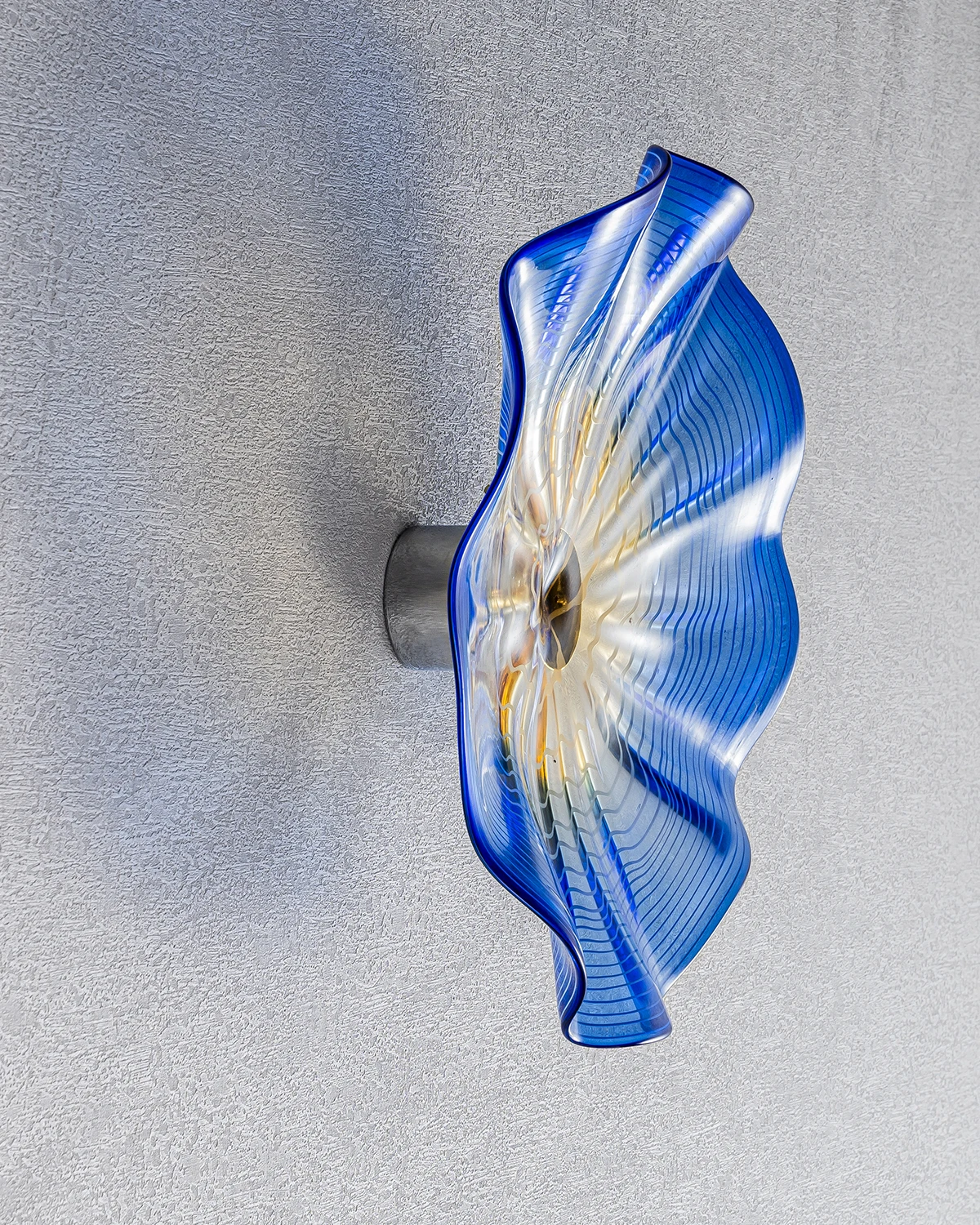 Blue Shade Plate Round Murano Glass Wall Art Home Decor Chihuly Style Handmade Wall Mounted Plate D12