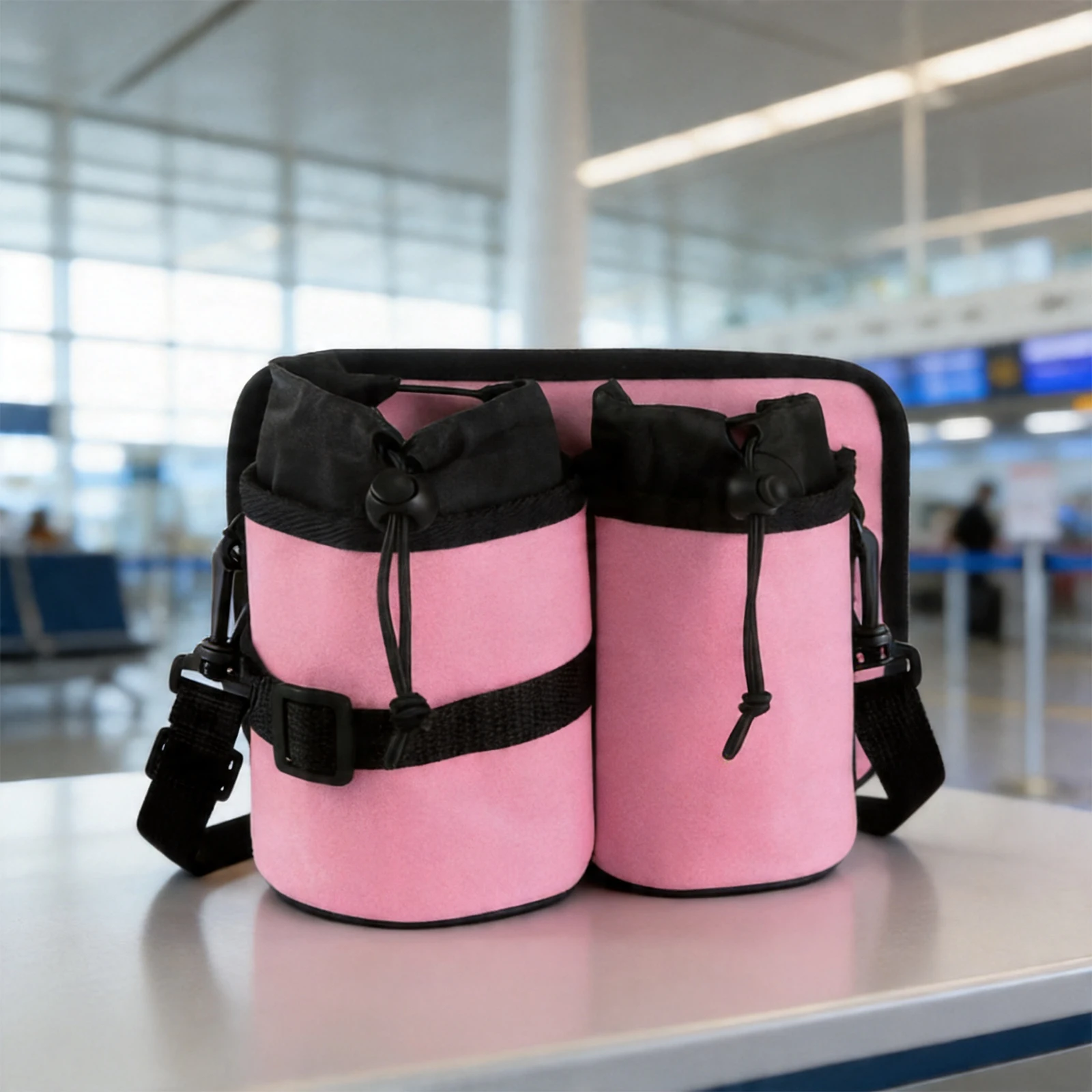 2 Compartment Luggage Drink Caddy with Adjustable Strap Reusable Drink Carrier for Flight Attendants Travel Accessories Gifts