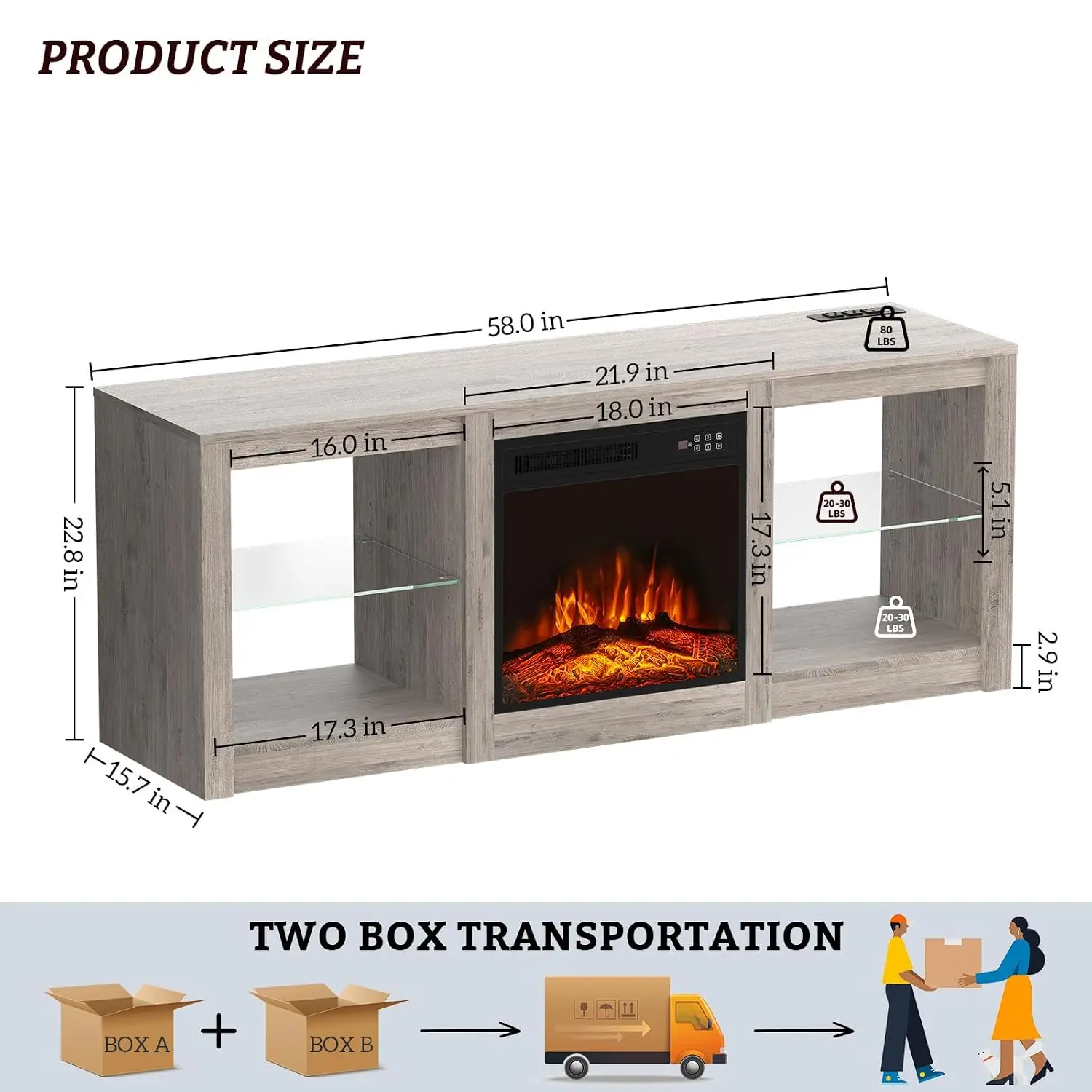 Electric Fireplace TV Stand for 65-80