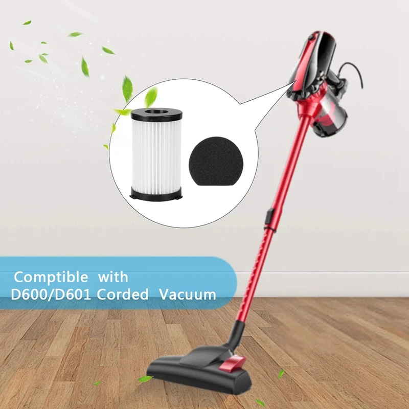 Kit pengganti spons dan Filter Hepa yang dapat dicuci, aksesori cadangan penyedot debu tongkat berkabel untuk MooSoo D600 D601