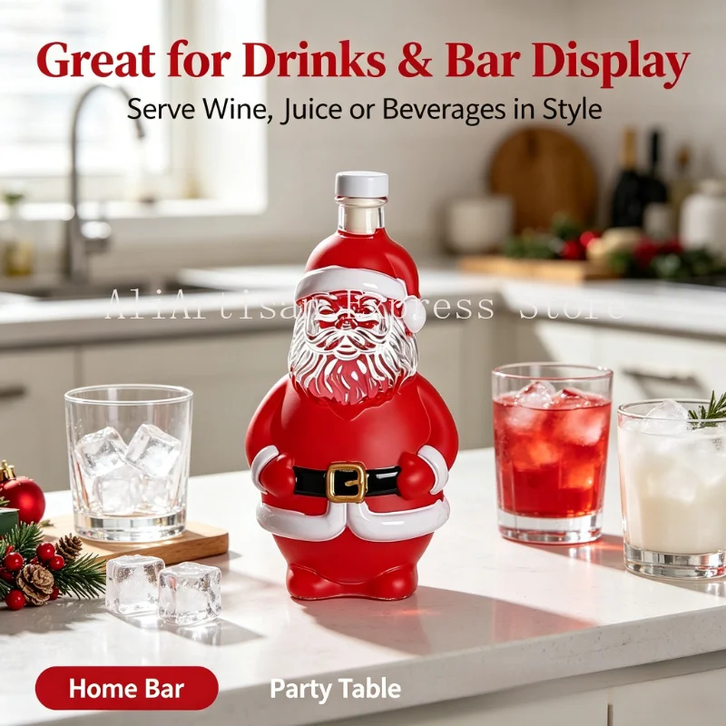 Creative Santa Claus Glass Bottle Christmas Party Table Decoration Drink Storage Vessel Holiday Gift