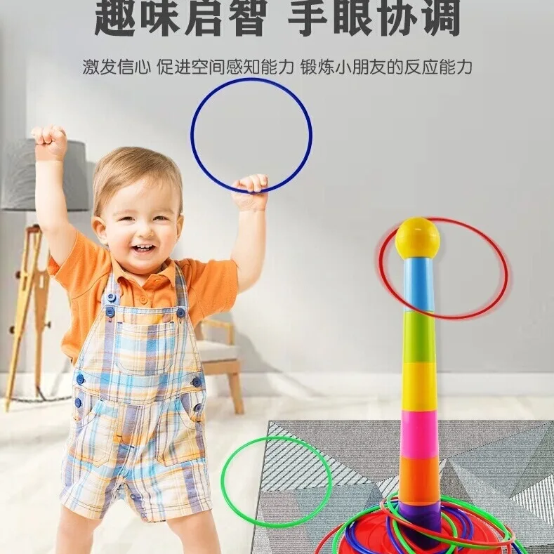 

Plastic Rings+Rainbow Tower Kids Ring Toss Booth Carnival Backyard Outdoor Sports Toys Throwing Speed Agility Training Games