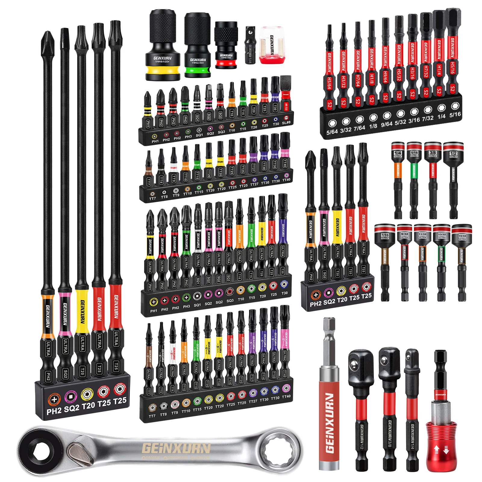 Geinxurn 92PCS Mixed Driver Bit Sets With Quick Change Impact Adapter & Nut Driver, Magnetic S2 Steel Bits Set