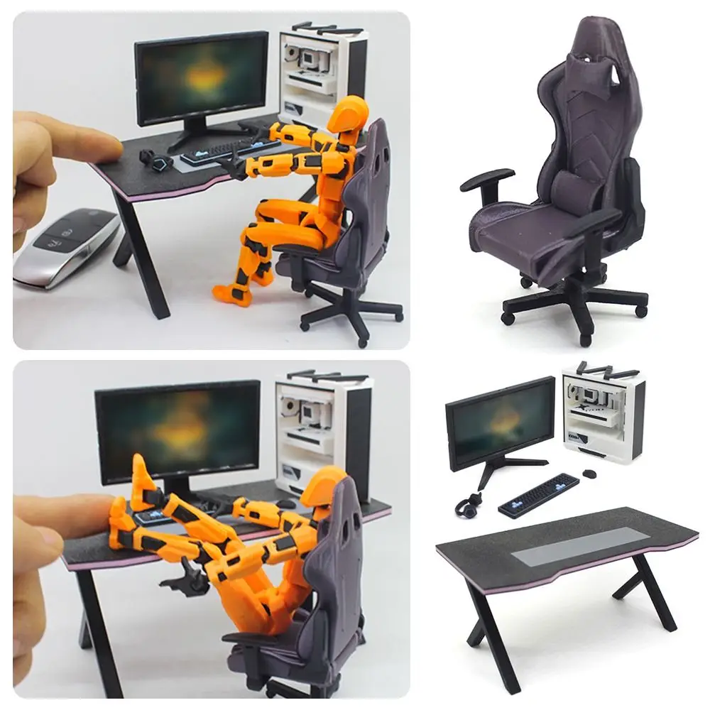 1/12 Dollhouse Esport Game Kit Black&white Photo Props Doll House Furniture Computer Keyboard Screen Desk Chair Doll Accessories