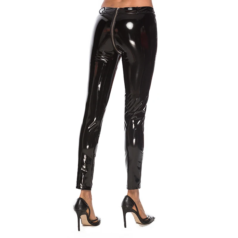 Leather Sexy Shiny Leggings Women PVC Zipper Punk Rock Disco Legging 2022 Latex Skinny Pencil Black Nightclub Trousers Hot Pants