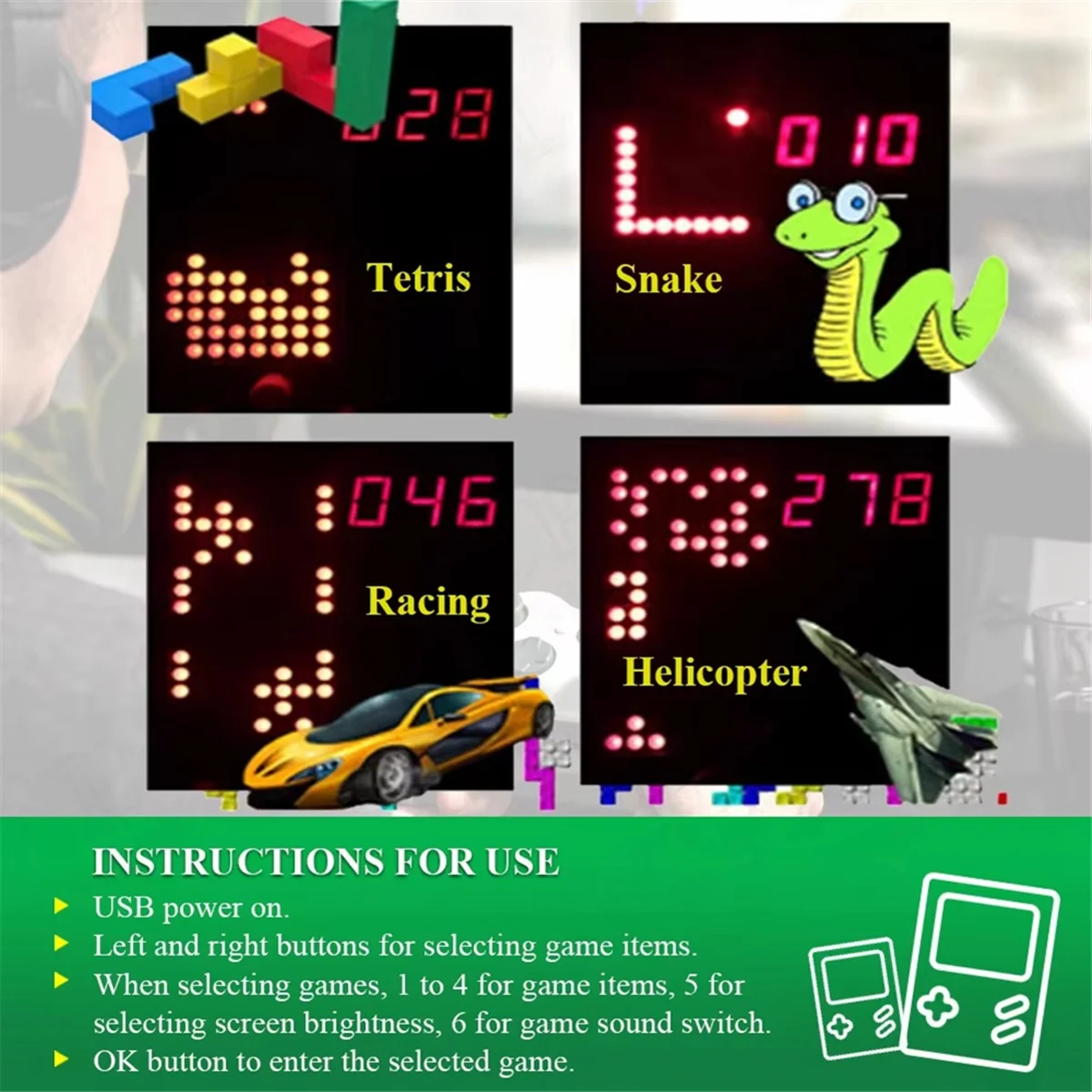 QA88X DIY Pixel Game Maker Kit Electronics DIY Soldering Project Practice Solder Learning Assembly with Shell Race Car Games