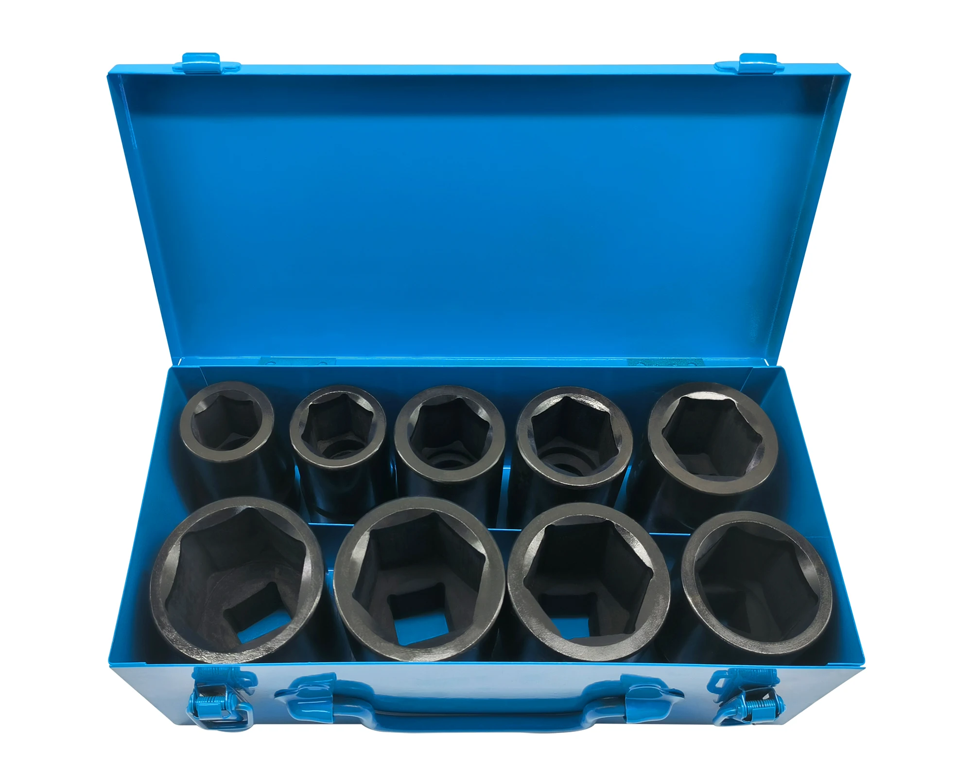 1 Inch Drive Deep Impact Socket Set, 9 Pieces Jumbo Impact Socket Sets, SAE 1" to 2", Chrome Steel, 6-Point Design, Metal Case