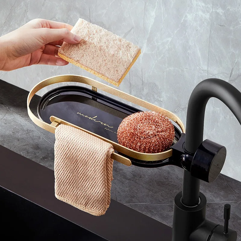 Faucet Storage Dry Rack Shower Rod Rack Bathroom Sink Drain Rack Soap Sponge Rag Holder for Kitchen Accessories