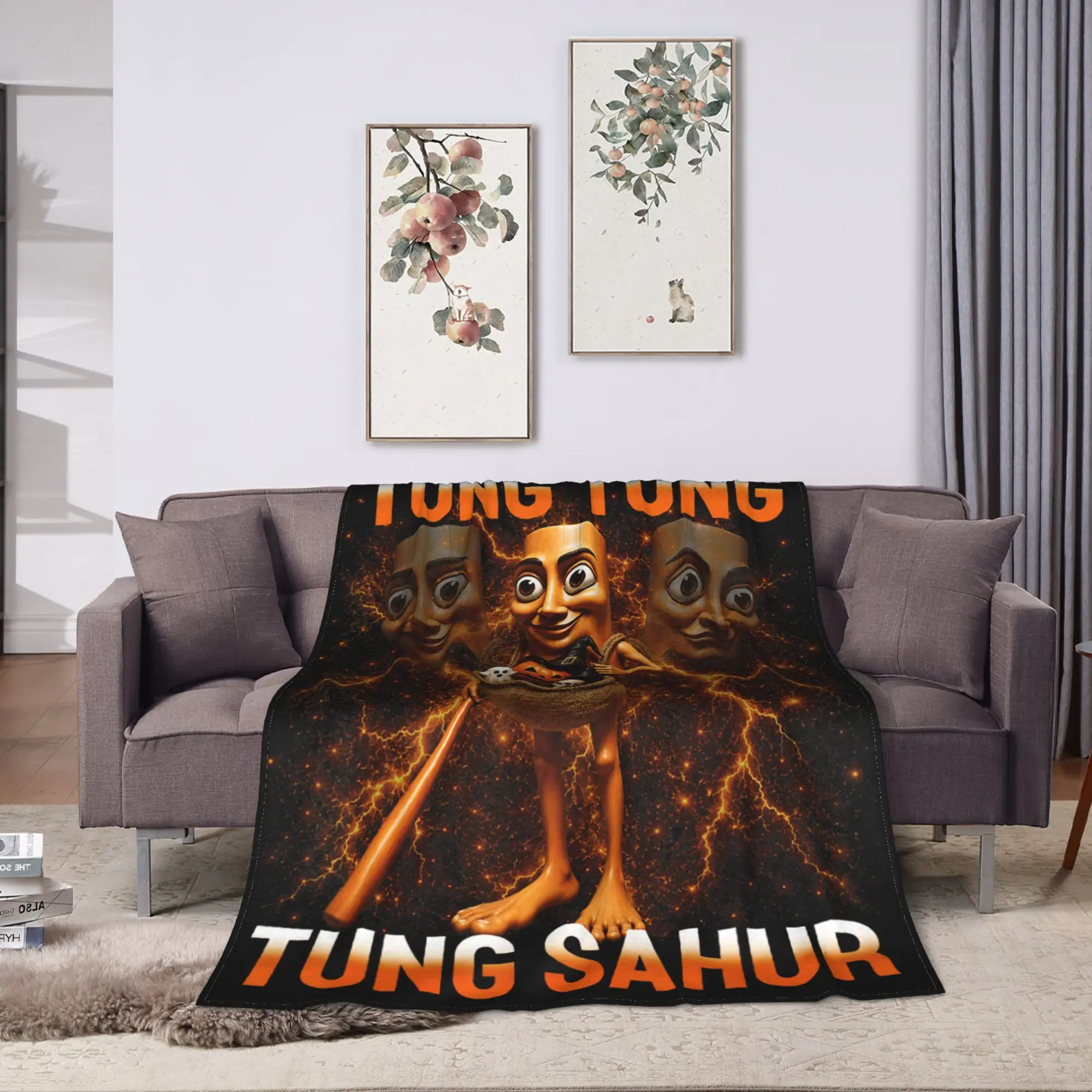 Tung Tung Tung Sahur is Calling Funny Italian Brainrot Warm Blanket Picnic Bedding Throws Couch Chair Bedspread Sofa Bed Cover