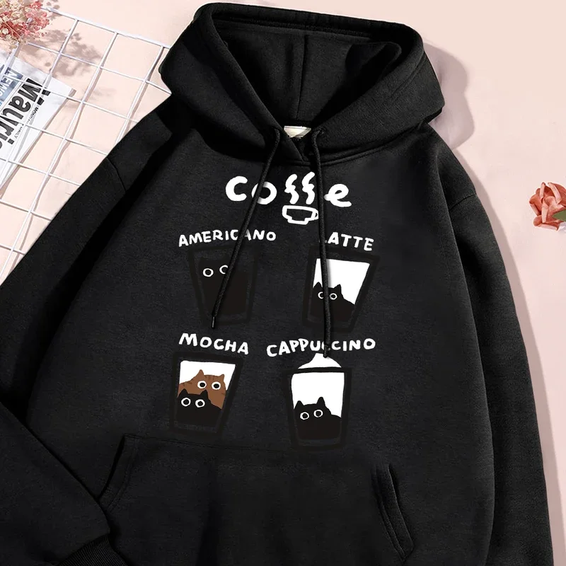 

Fun Coffee Cat Hoody Men Women Personality Hip Hop Casual Hoodie Crewneck Fleece Pullovers Sports Warm Oversize Hoody Couple